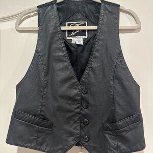 Black Vintage JFS Signature Leather Vest (Size Medium)